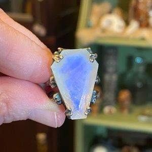 Bloodmilk Easeful Death Large Moonstone Coffin Ring Sterling Silver